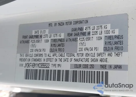 2021 Mazda Cx-5 Sport из США, поврежденный, VIN JM3KFABM1M0365622